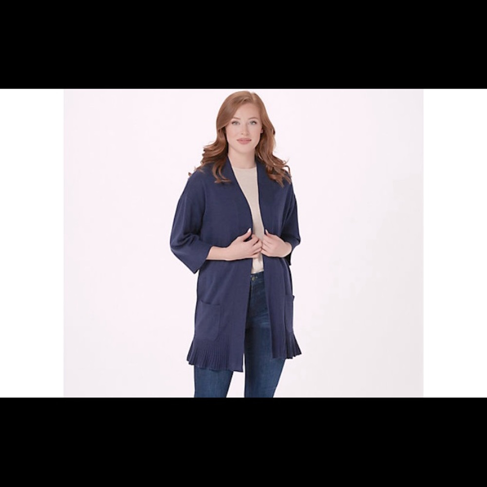 New Size 3X Isaac Mizrahi Blue Cotton Rayon Flutter Hem Cardigan